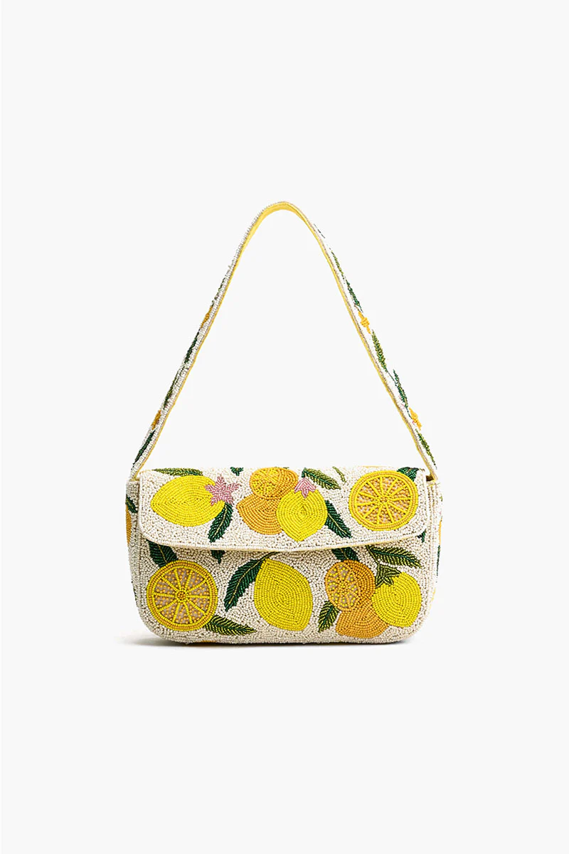 Lemons Beaded Top Handle Bag