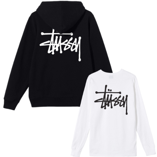 BASIC STÜSSY HOODIE & BASIC STÜSSY LS TEE COMBO-BLACK-WHITE